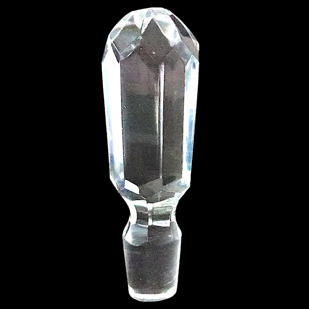 Vintage Hand Cut Crystal Bottle Stopper Wine Cork Clear Heavy Mid Century Modern